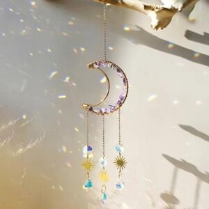 Colorful‎ Crystal Gemstone Moon Suncatcher in Purple Amethyst